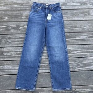 Nwt Levi's Women's Ribcage Straight Ankle Button Fly Jeans Blue Color Size 25x27